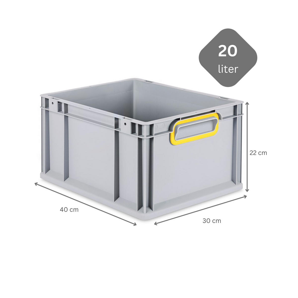 EUROBOX 5x Nextgen Color 22x30x40cm 20 Liter Griffe Gelb Geschlossen - Gelb, Kunststoff (30/22/40cm) - PROREGAL