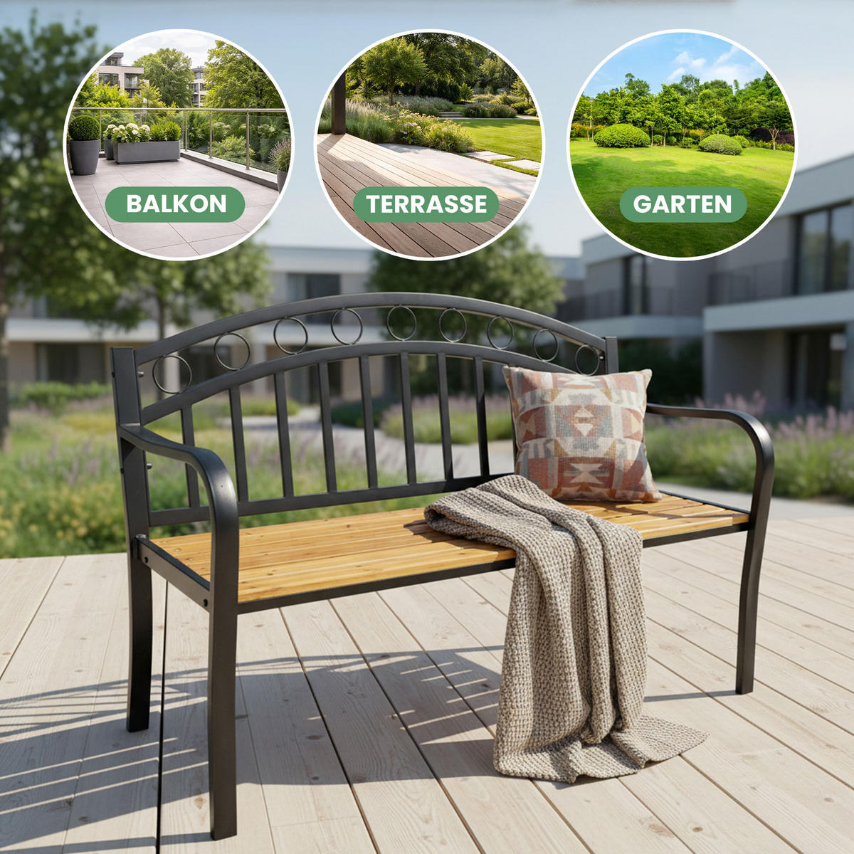 GARTENBANK ARUM Schwarz, Braun 127 x 84 x 58 cm - Schwarz/Braun, Holz/Metall (127/84/58cm) - Akord