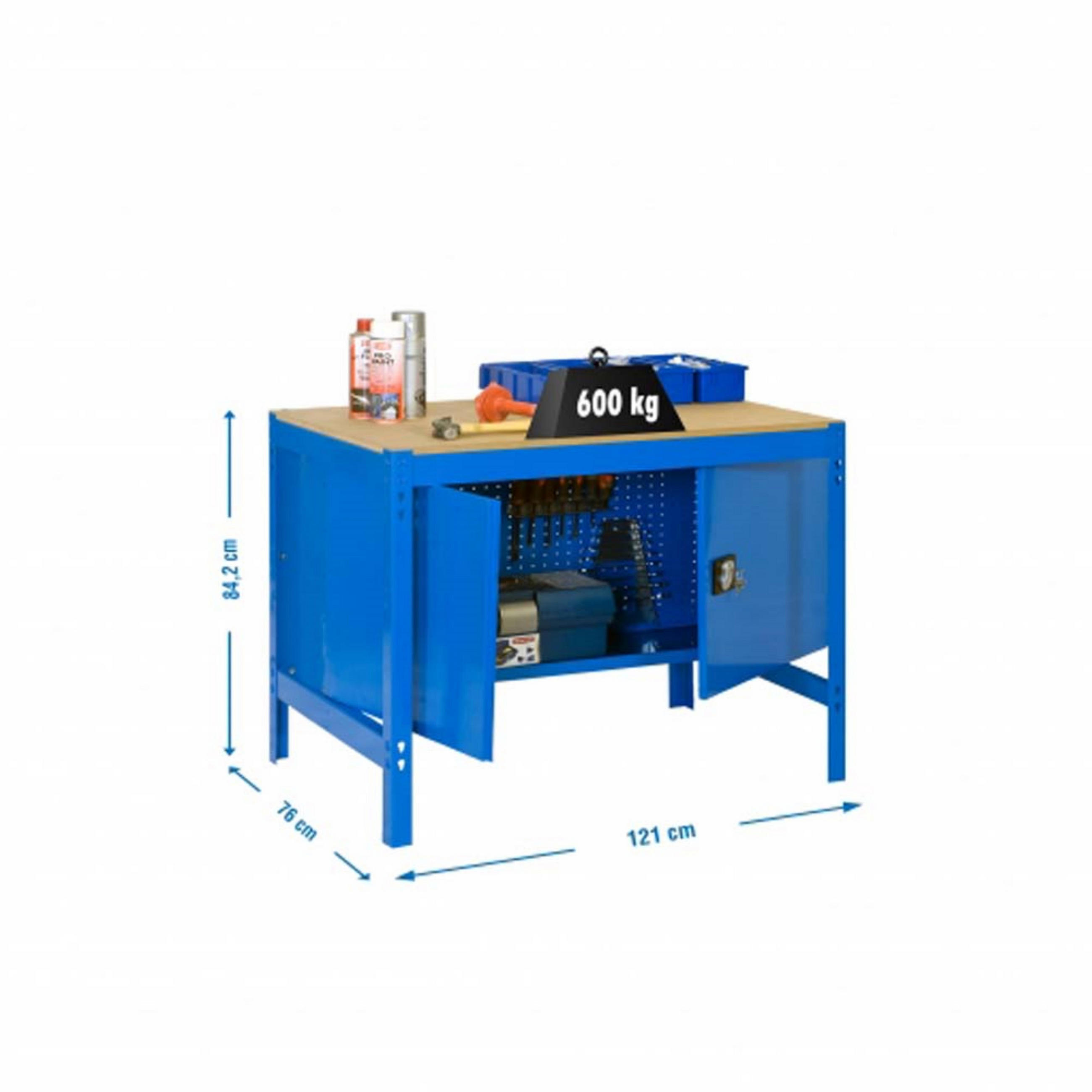 WERKBANK BUFFALO mit Schrank | HxBxT 84x120x76cm | Traglast 600kg | Blau - Blau, Metall (120/84/76cm) - PROREGAL