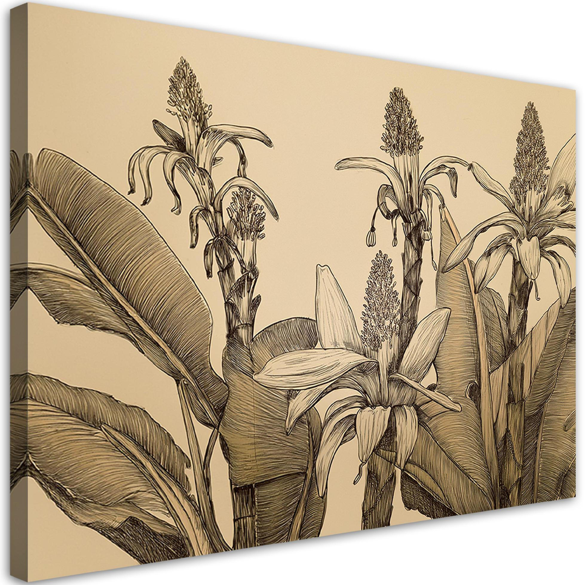 WANDBILD blumen pflanzen vintage - Beige, Textil (60/40cm) - Feeby