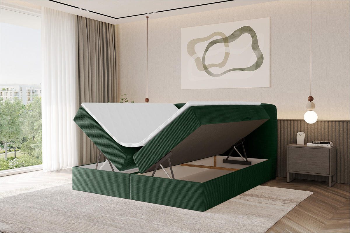 BOXBETT mit Matratze H4 - NINA - 200x200 cm Grün - Waldgrün, Holzwerkstoff (200/200cm) - ALTDECOR