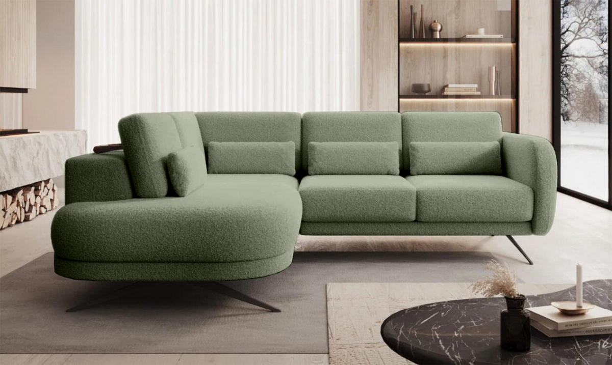 ECKSOFA ILUSIO L 250x205cm, Schlaffunktion, Dunkelgrün, Links - Dunkelgrün, Holz/Textil (205/248cm) - DomoHome
