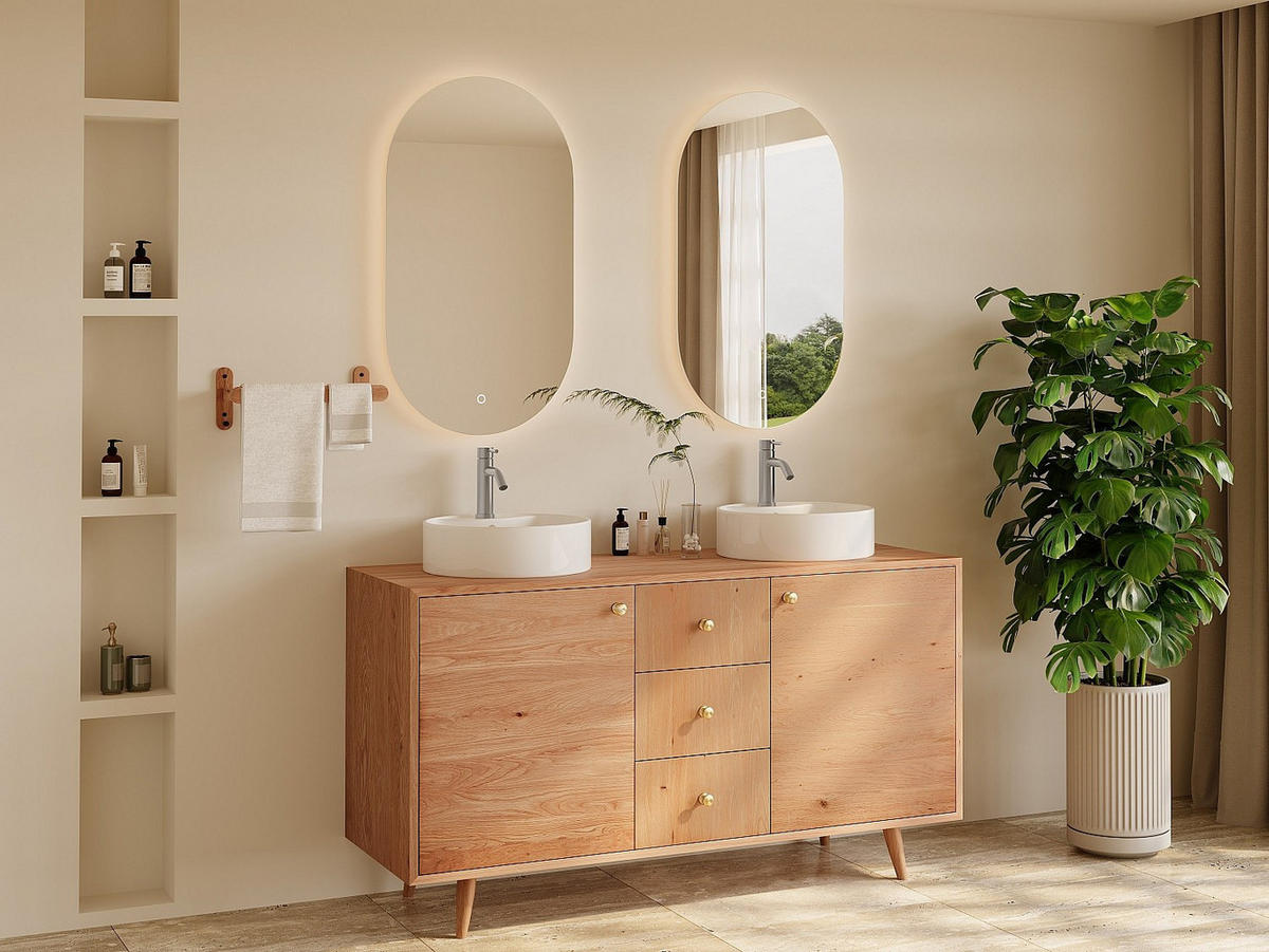 DOPPELWASCHTISCH - 145 cmcm x 50.5 cmcm - Holz, Platte - Naturfarben Hell - ZARENO - Naturfarben, Holz (145/80/50.5cm) - Vente-Unique