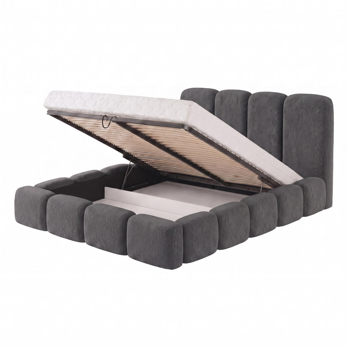 POLSTERBETT SUENO MAXI 160x200 cm in Graphit, gepolstertes Kopfteil, Metalllattenrost, Bettkasten, Bouclé-Stoff - Graphitfarben/Naturfarben, Holz/Textil (160/200cm) - Muffo