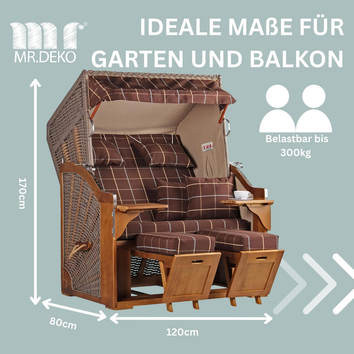 STRANDKORB Schleswig Pinie 2-Sitzer - Braun, Metall (120/160/80cm) - Mr. Deko
