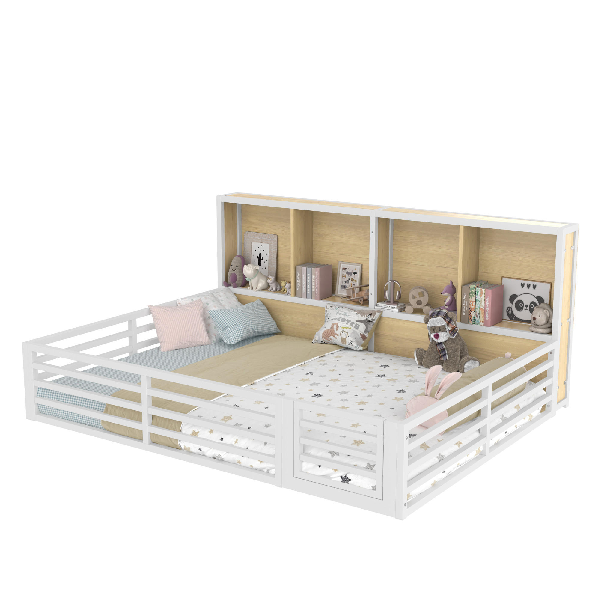 ZAUNBETT 140/200 cm weiß aus Metall und MDF mit Lattenrost, Stauraum und LED-Beleuchtung - Weiß, Metall (140/200cm) - OKMYHOME
