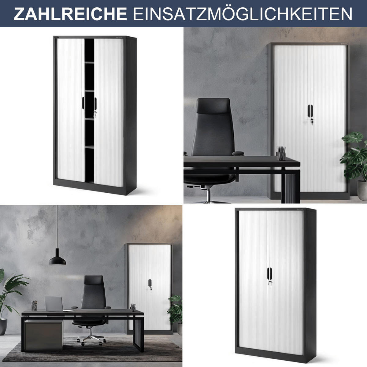 AKTENSCHRANK abschließbar KETI mit Rolladentüren 185x90x45cm Anthrazit-Weiß - Anthrazit, Metall (90/185/45cm) - DELUKE