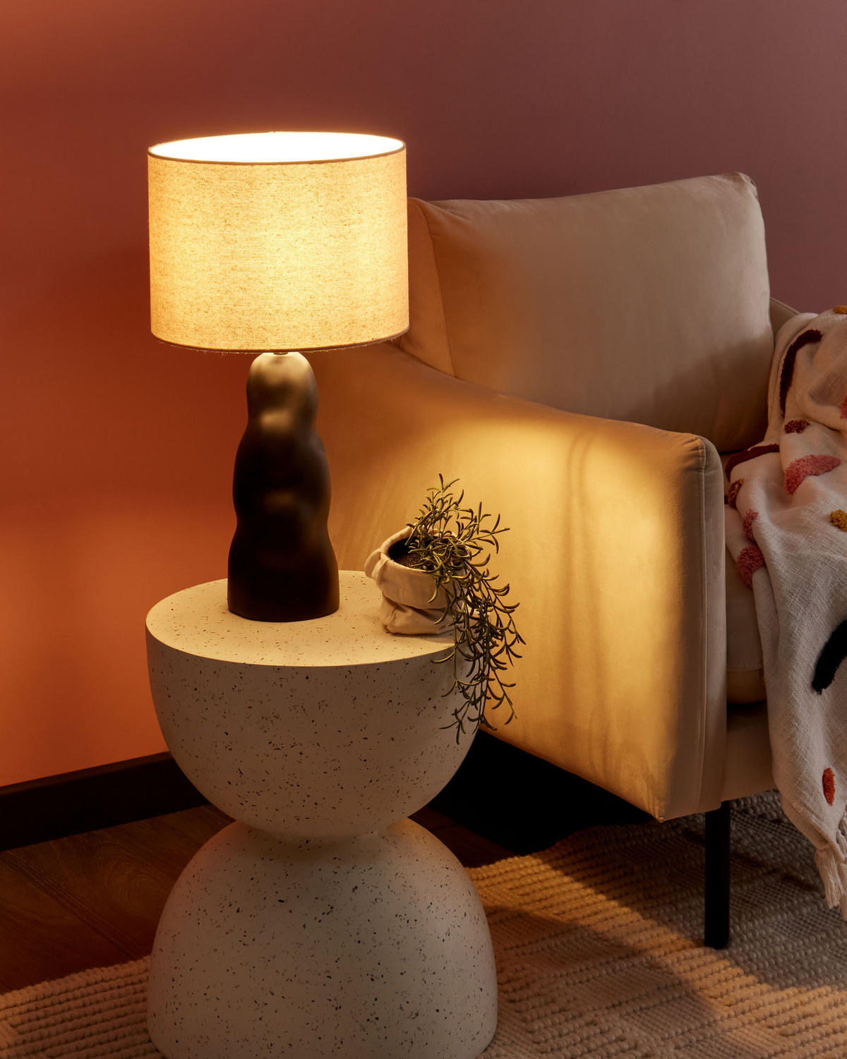 TISCHLAMPE Schwarz Vilar - Beige/Schwarz, Keramik (30/30/51cm) - Beliani