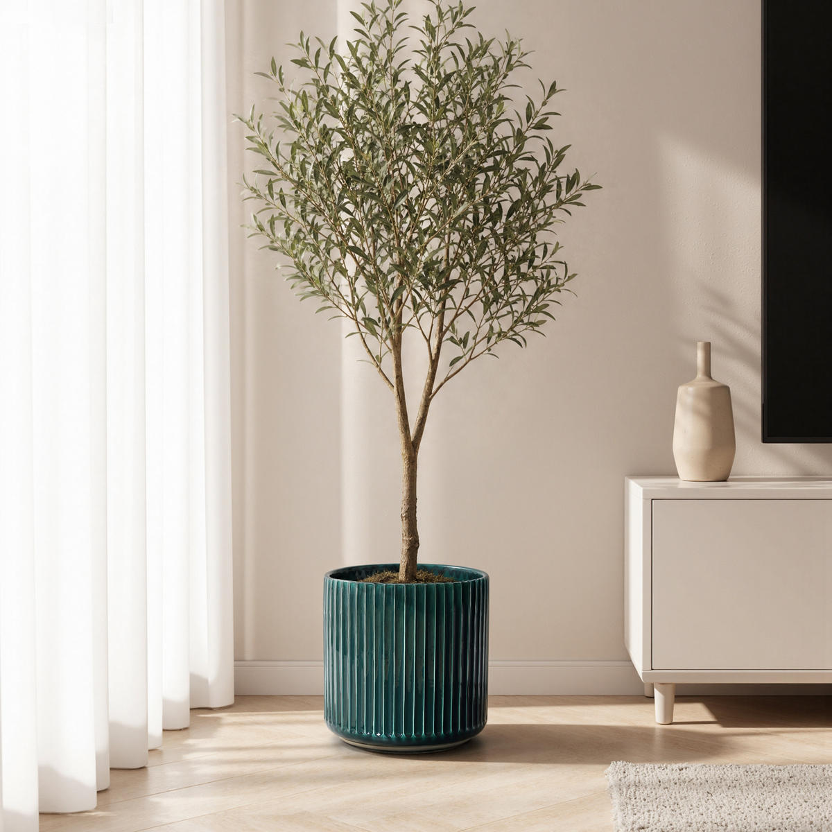 BLUMENTOPF Keramik Dunkelgrün Grün und Weiß Ø30.2xH30.3 cm - Grün, Keramik (30.3cm) - Hometopia