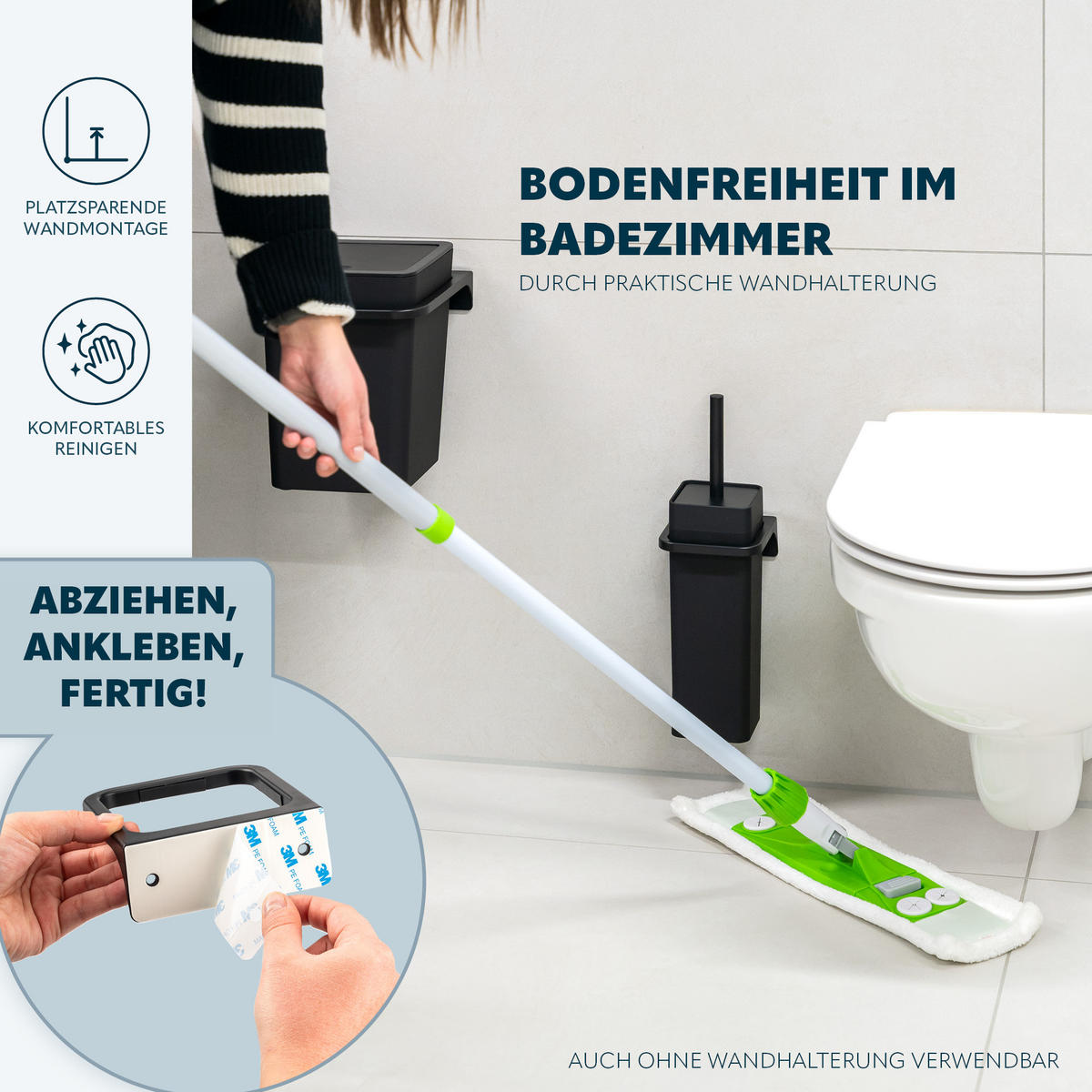 WC-GARNITUR 2-TLG. Bürste u. Eimer SAVONA Softtouch inkl. Wandhalterung, eckig - schwarz - Schwarz, Kunststoff (18/25/21cm) - bremermann