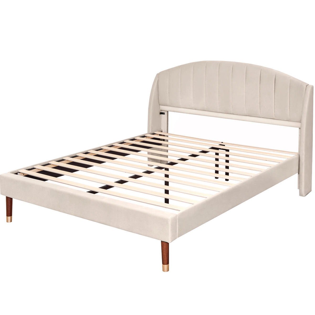 SAMT-POLSTERBETT 160/200 cm in Beige mit gepolstertem Kopfteil & Lattenrost - Beige, Textil (160/200cm) - BEAOK