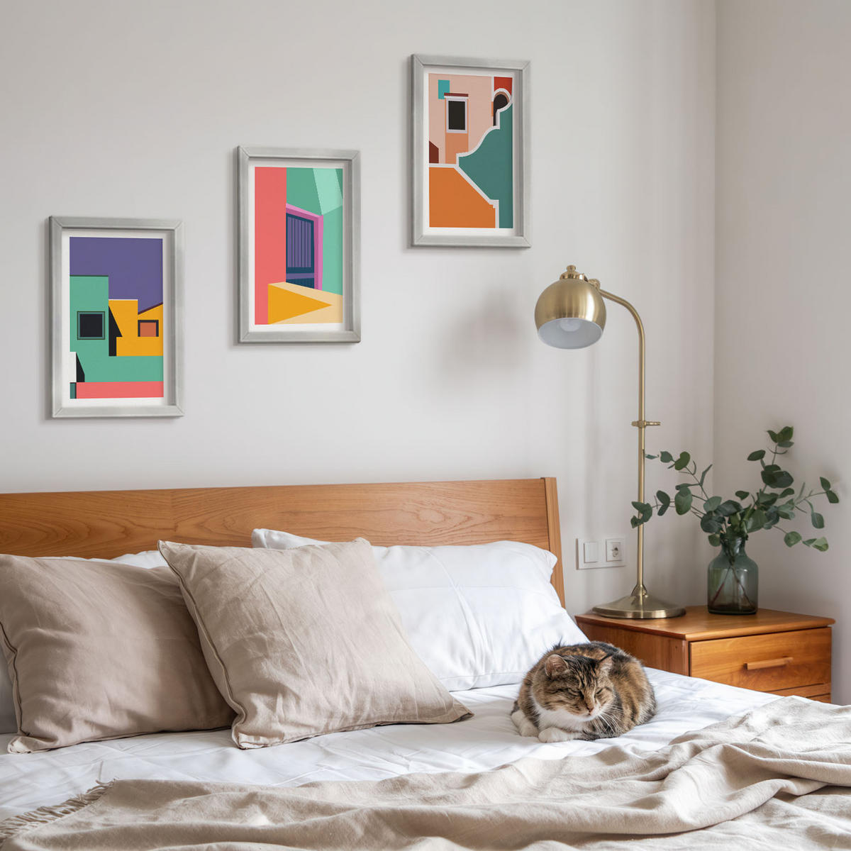 BILDER SET 3er Set - 20x30 cm Silberner Rahmen - Farbenfrohe Illustrationen der Stadt - Silberfarben, Kunststoff (20/30cm) - TULUP