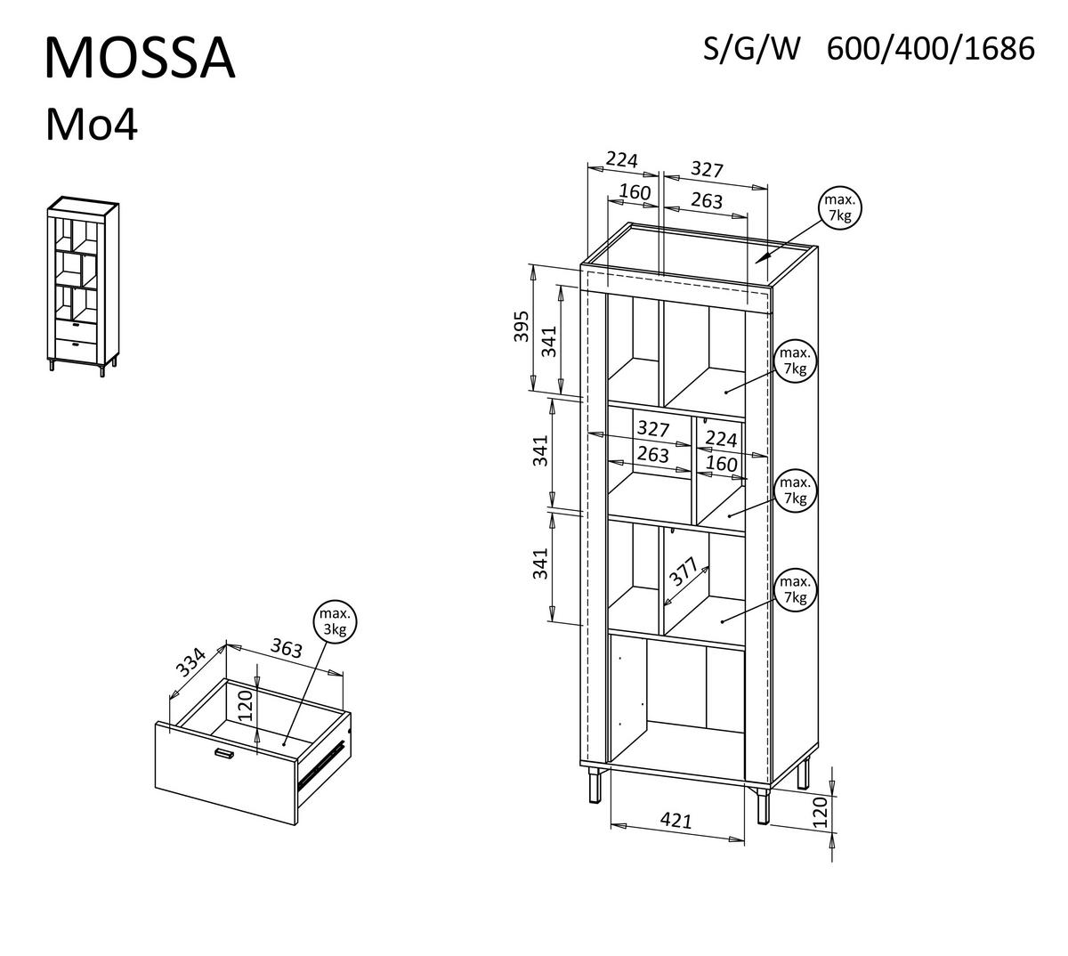 BÜCHERREGAL Mossa Kaschmir, mit Schubladen - Beige/Goldfarben, Holzwerkstoff (60/169/40cm) - Bettso