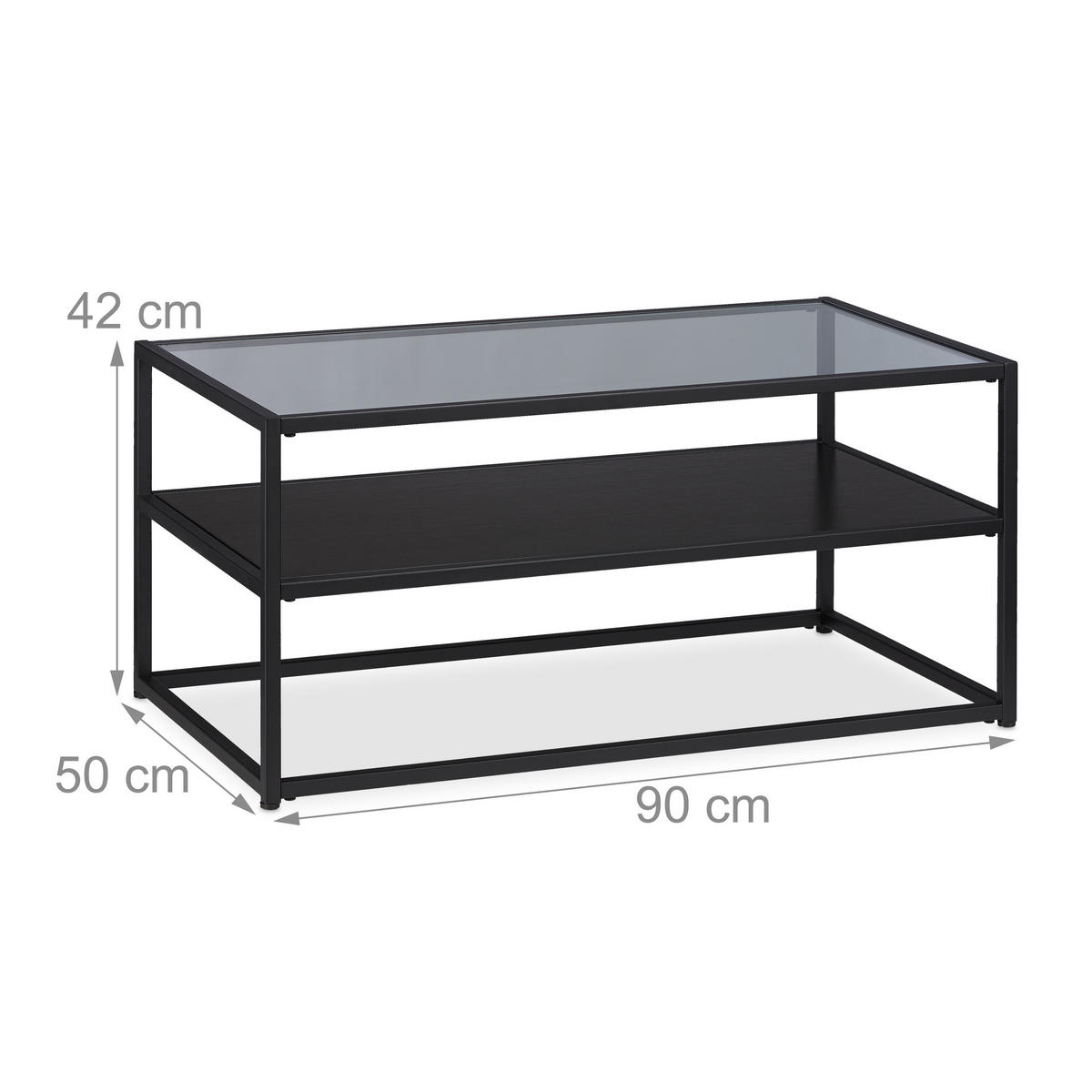 COUCHTISCH - Schwarz, Glas/Holzwerkstoff (50/90/42cm) - Relaxdays