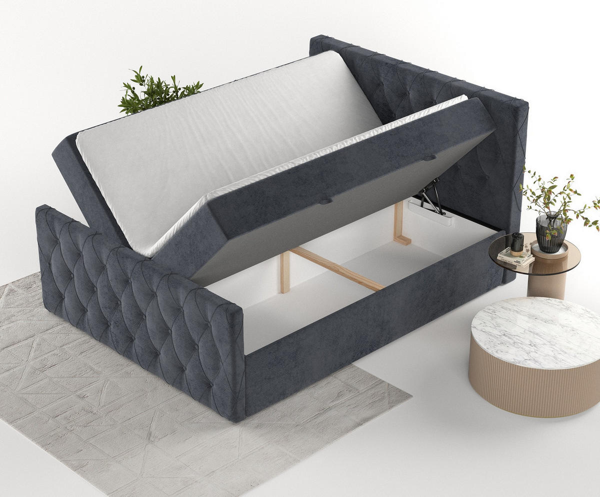 BOXBETT Signature Anthrazit 140/200 cm im Samtstoff - Anthrazit/Schwarz, Holz/Holzwerkstoff (140/200cm) - Maison de Reve