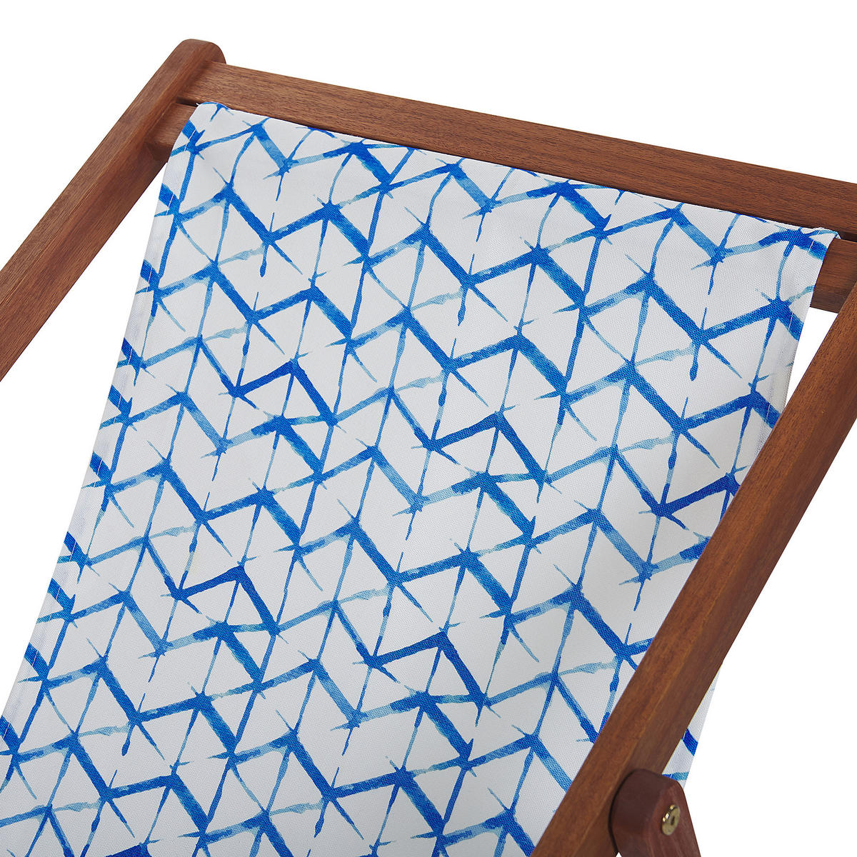 GARTENLIEGE 2er-Set dunkelbraun Textil weiß/blau ZickZack-Muster Anzio - Blau/Dunkelbraun, Textil (54/70/97cm) - Beliani