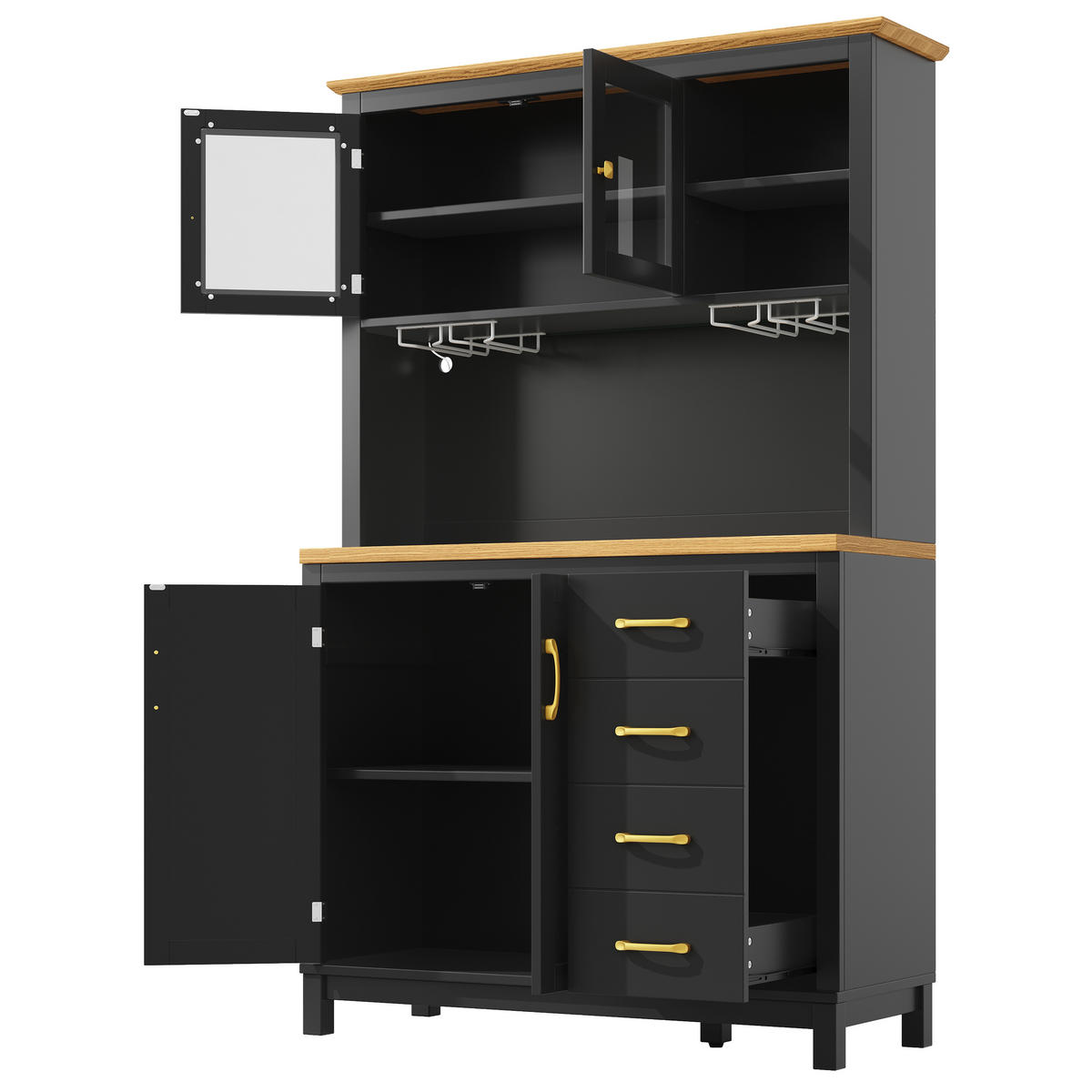 GESCHIRRSCHRANK aus MDF 105.5x40x180cm in Schwarz mit LED-Lichtleiste - Schwarz, Holzwerkstoff (105.5/180/40cm) - Modfu