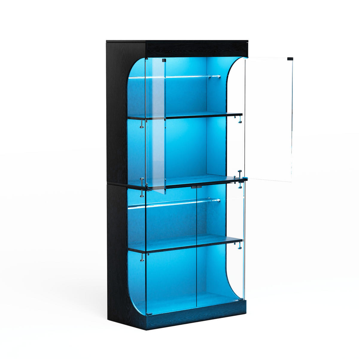 VITRINE 80/35/165 cm schwarz aus Glas und Holzwerkstoff mit LED und Ladestation - Schwarz, Glas (80/165/35cm) - OKWISH