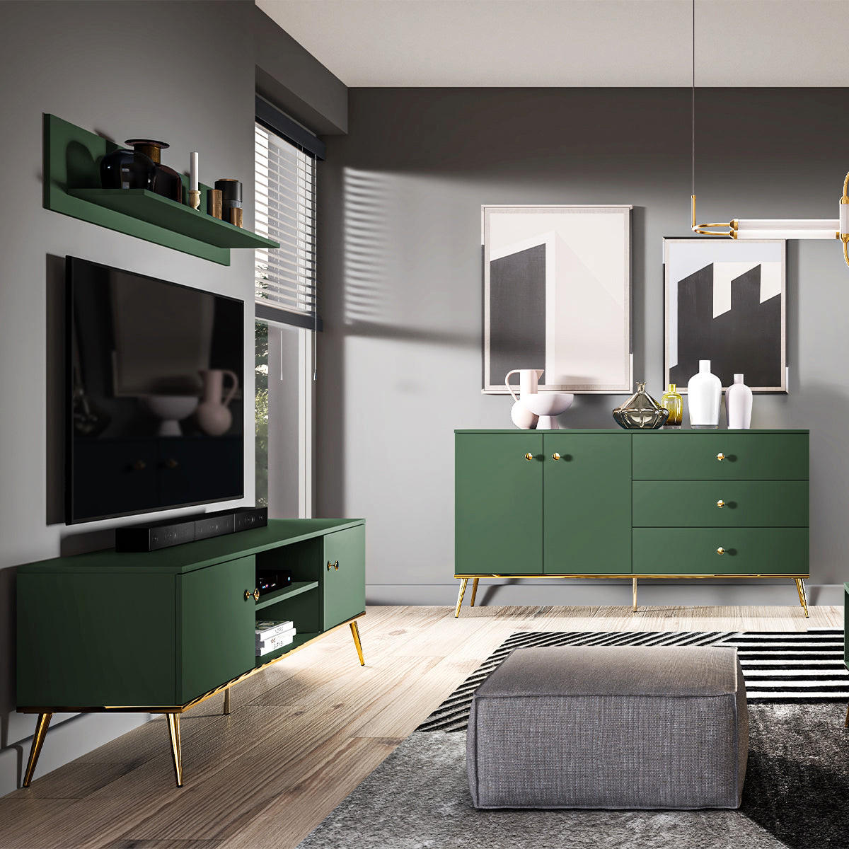 TV-MÖBEL Thalia Grün - Grün, Holzwerkstoff (160/53/40cm) - Petits-meubles