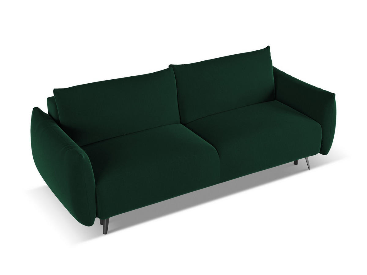 3-SITZER SOFA mit Schlaffunktion Samt Stoff Grün - Dunkelgrün/Schwarz, Textil/Metall (230/86/105cm) - Makamii