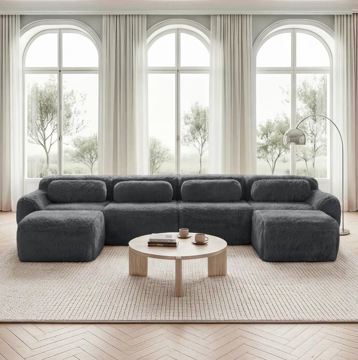 SOFA modular U-/L-Form Plüsch Grau - Grau, Kunststoff (179/73/378.1cm) - Meubliv