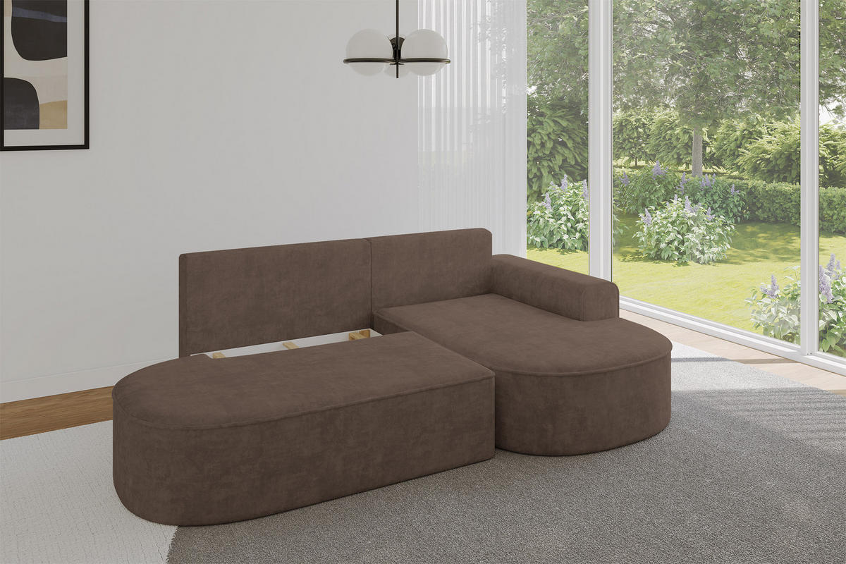 ECKSOFA mit Schlaffunktion und Bettkasten Ottomane Rechts MARI-L1-S - 283x167x85 cm Braun Velours - Schwarz/Bronzefarben, Holzwerkstoff/Kunststoff (167/283cm) - ALTDECOR