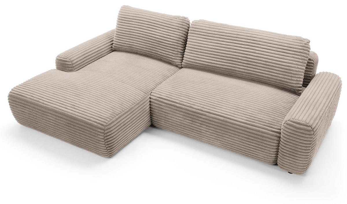 ECKSOFA 260 cm Cantara mit Cordstoff, Bettkasten, Links, Hellbraun - Hellbraun, Holz (264/162cm) - Emporius