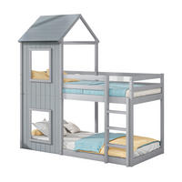 ETAGENBETT aus Kiefer und MDF 90x200 cm Grau mit Sicherheitsgeländer - Grau, Holz (90/200cm) - IVMEU