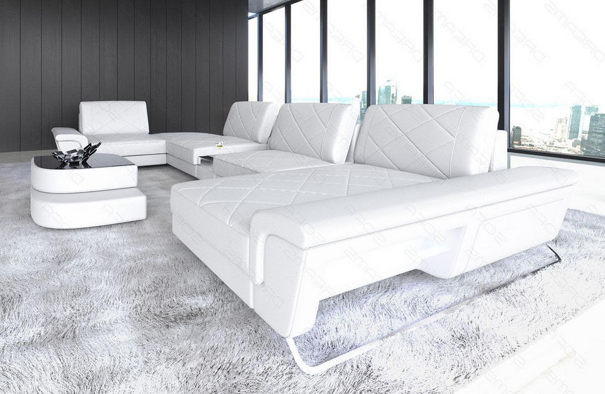 WOHNLANDSCHAFT Bari U - Weiß, Leder (456/89/243cm) - Sofa Dreams