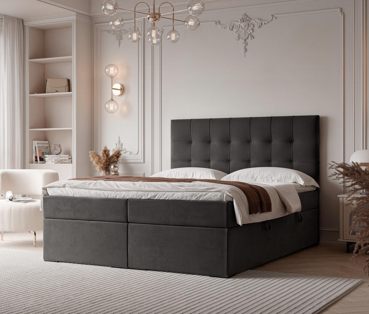 BOXBETT IMPERIAL 120/200 cm, in Schwarz, mit Matratze und Topper - Schwarz, Holzwerkstoff/Textil (120/200cm) - Idohome