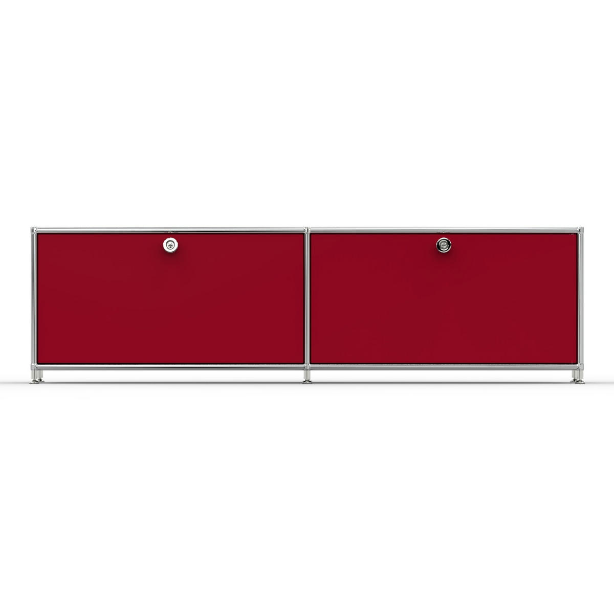TV Board mit 2 Klappen & Schloss, Breite 152 cm, Rubinrot - Chromfarben/Silberfarben, Metall (40/43/152.2cm) - Versee