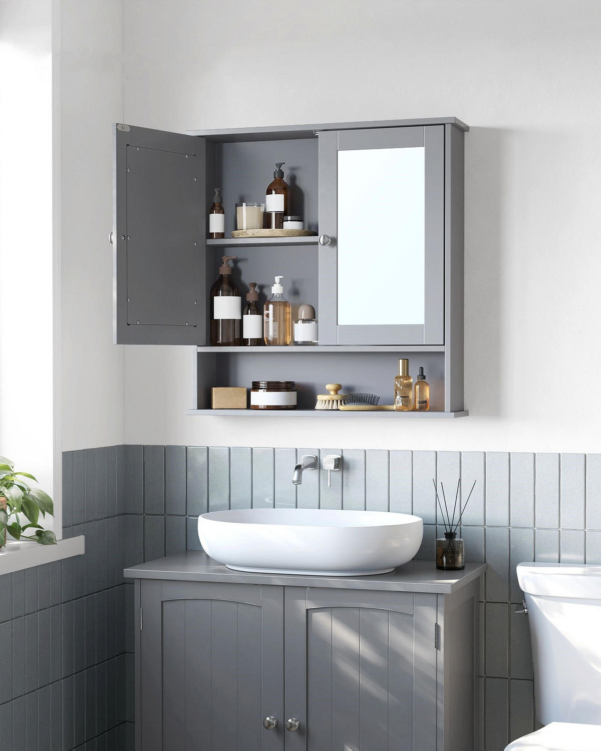 SPIEGELSCHRANK LUSAKA - Grau, Holzwerkstoff (56.5/58.5/13cm) - Hansiro