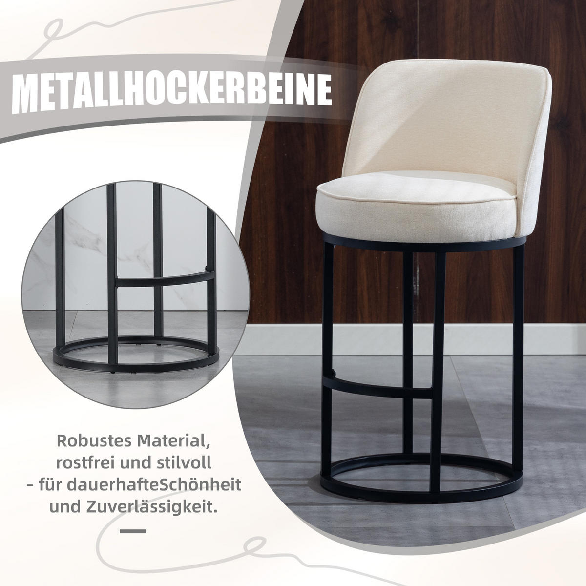BARHOCKER 2er-Set mit Leinenbezug und Metallbeinen, Beige - Beige, Textil (46.5/88.5/49.5cm)