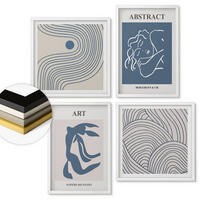 WANDBILDER 4er-Set - 50x50 cm & 40x60 cm Weißer Rahmen - Poster mit abstrakten Linien und Wellen - Weiß, Kunststoff (50/50cm) - ArtPrintCave