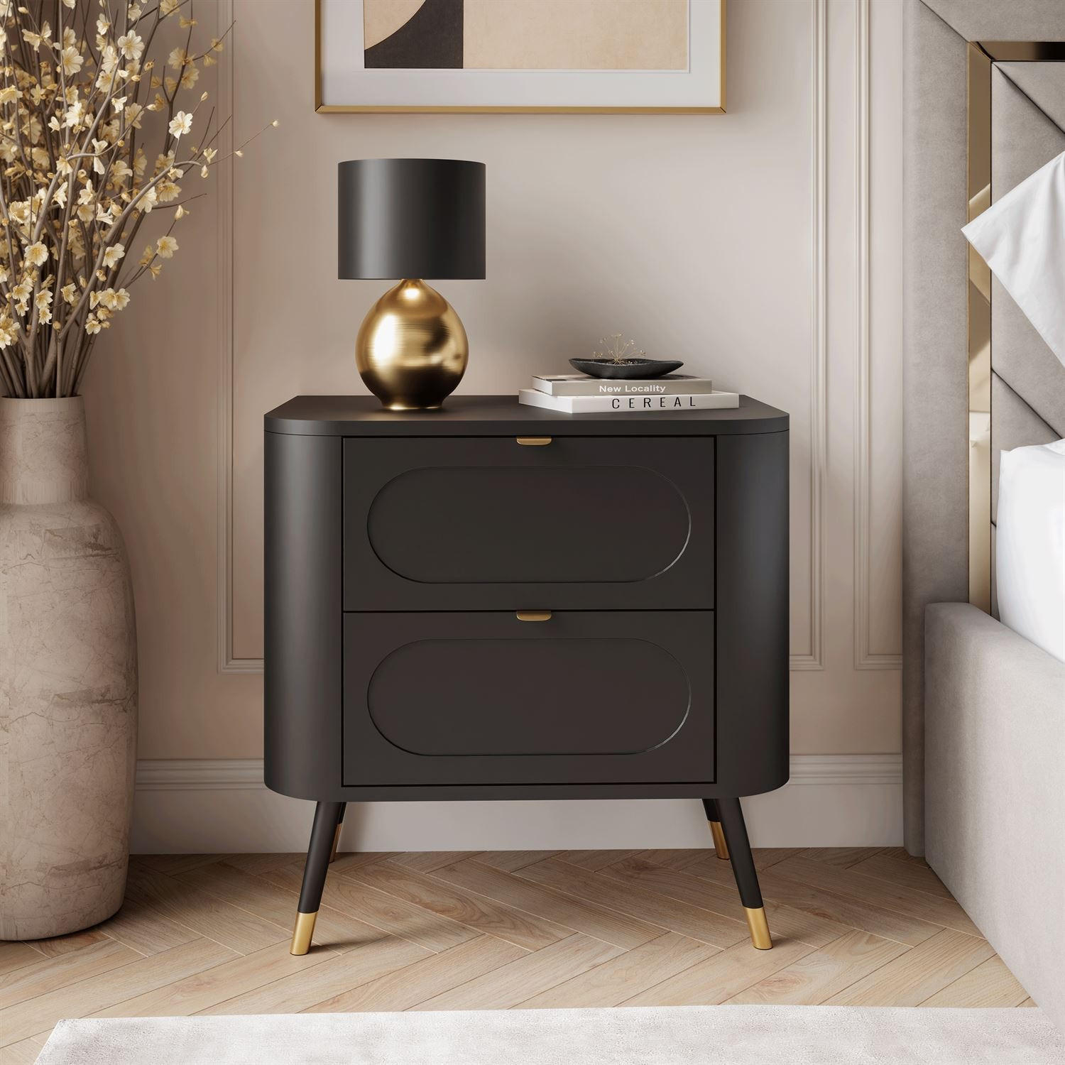 NACHTTISCH SHADOW 2S auf hohen Beinen - Schwarz, Holzwerkstoff (60/61/40cm) - Lookway