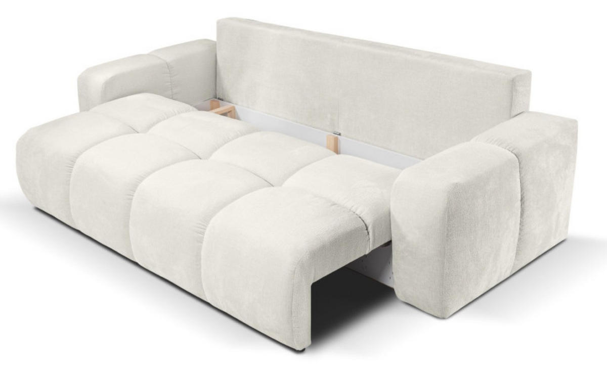 SOFA Creme SOHI Gepolstert Mit Schlaffunktion Und Bettkasten - Weiß, Textil (259/90/99cm) - Sepro Meble