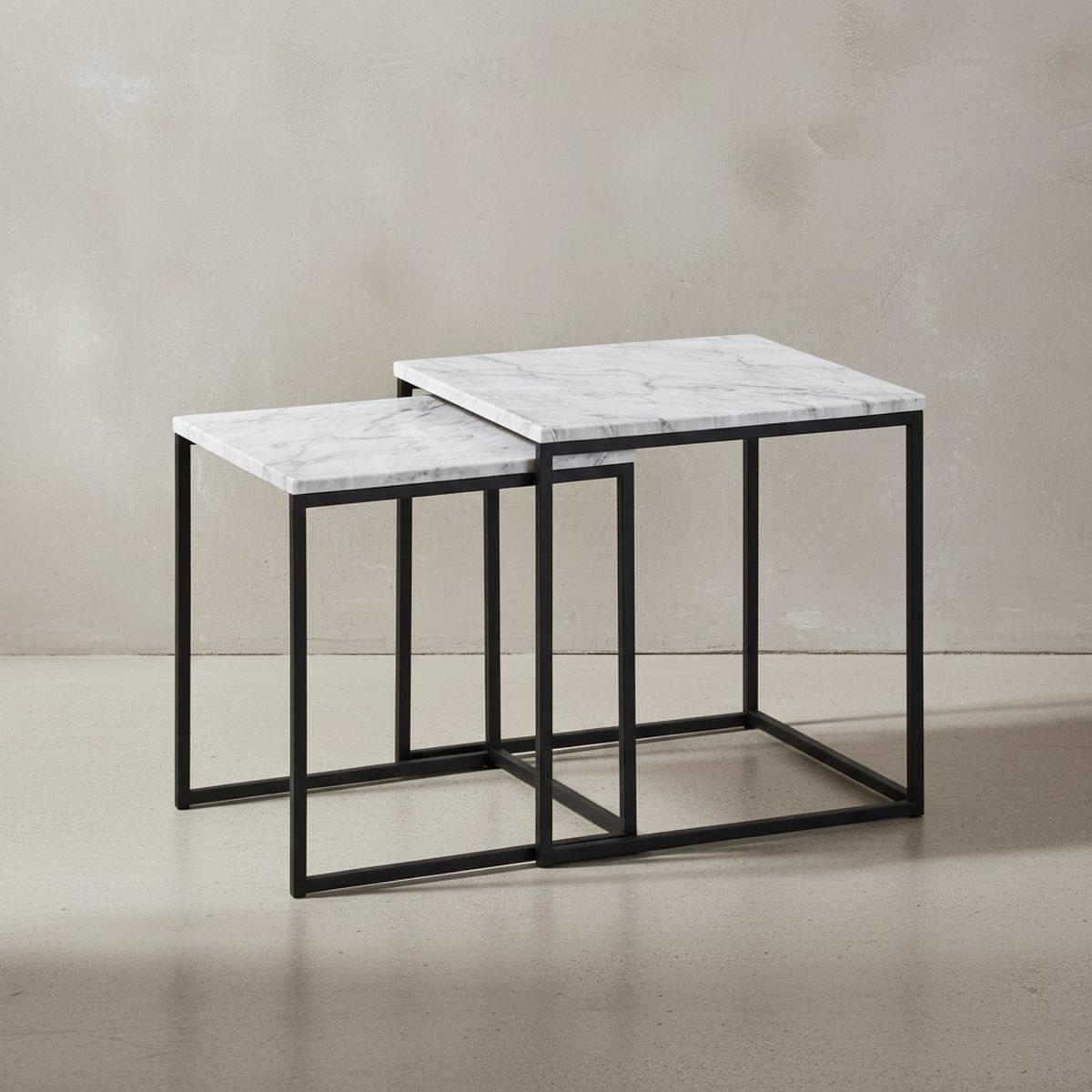BEISTELLTISCH Set – 2-teilig Marmoroptik Metall 40x42,5x40 cm 35x39,5x35 cm - Schwarz/Weiß, Holz/Metall (40/40/42cm) - KADIMA DESIGN