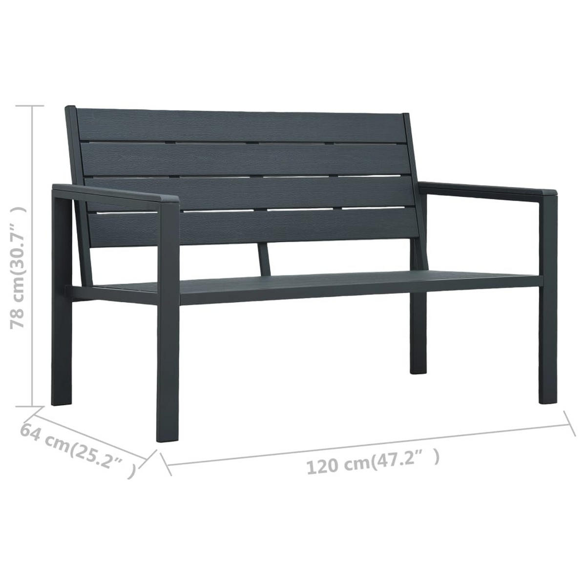 GARTENBANK 120 Cm Hdpe Grau Holz-Optik - Grau, Kunststoff (120/78/64cm) - vidaXL