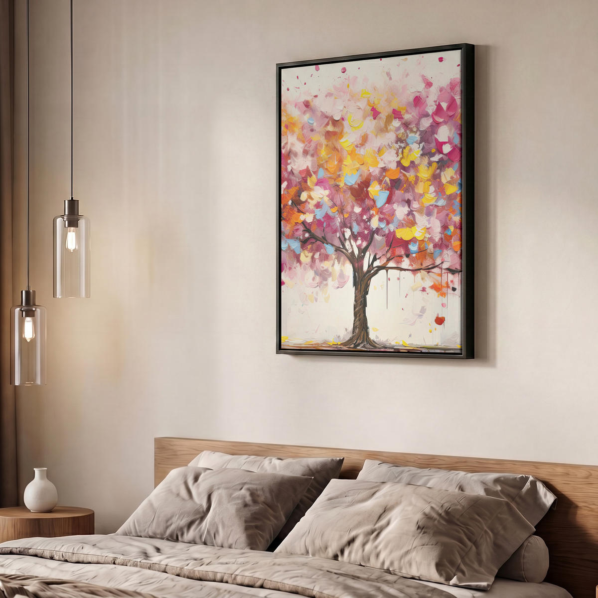 LEINWAND Bilder mit Rahmen - Aquarell - Baum - Kunst - Abstrakt - 50x70 - Multicolor, Textil (50/70cm) - MuchoWow