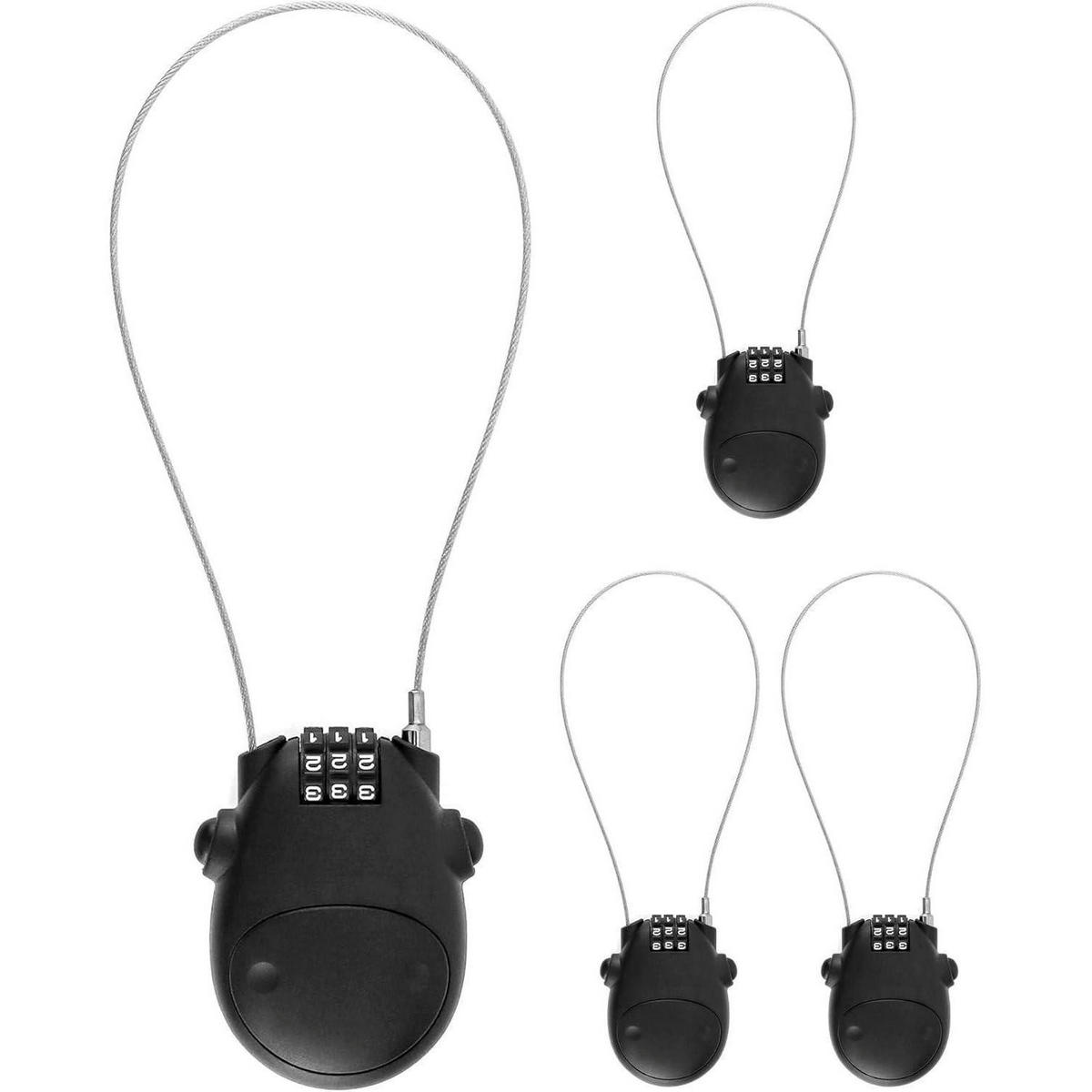 KABELSCHLOSS 4-teiliges Set mit 3-stelligem Zahlenschloss - Schwarz, Kunststoff (5/7.1/77cm)