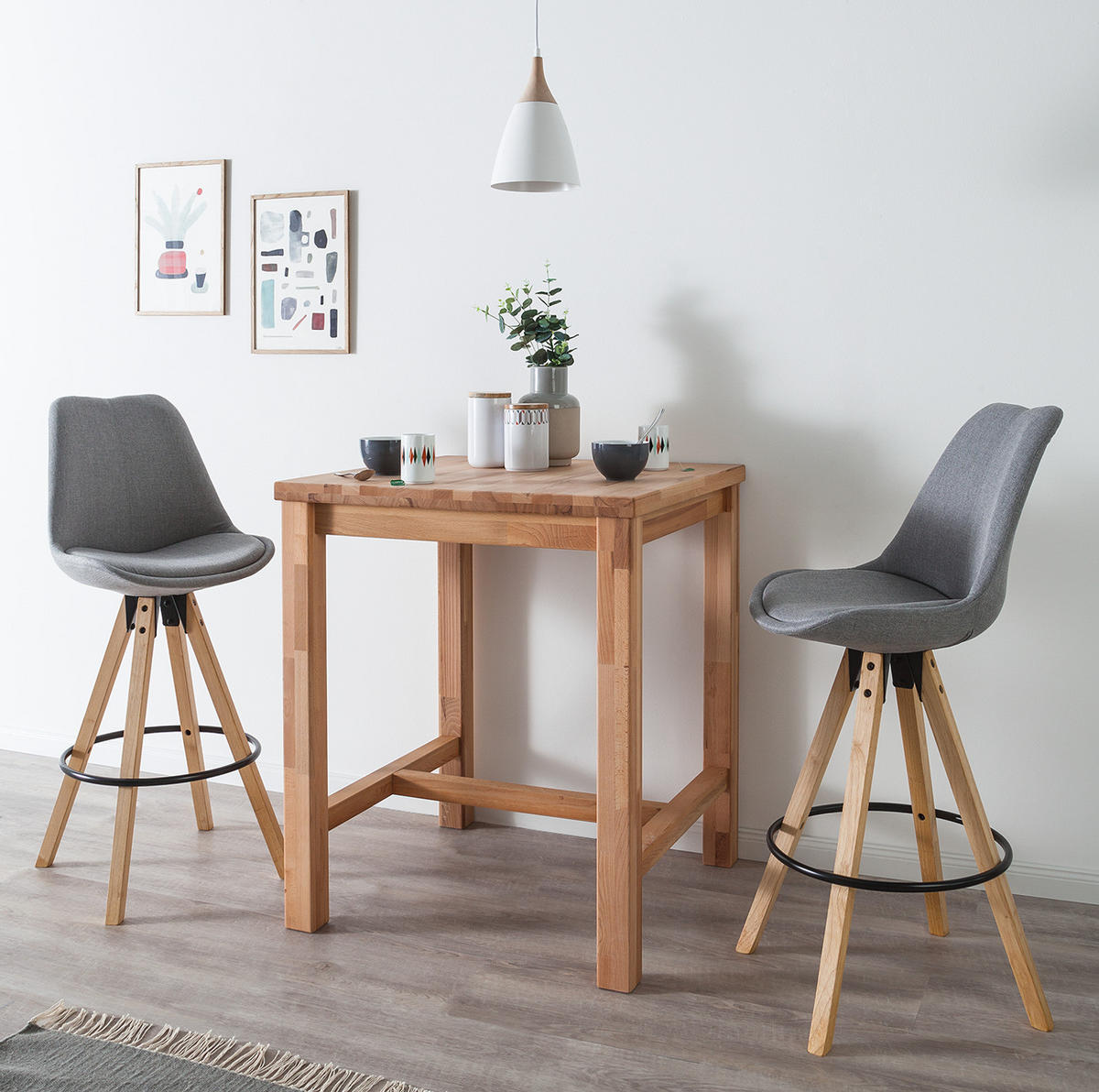 BARSTUHL-SET - Grau, Holz/Textil (49/112/55cm) - home24