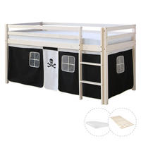 HOCHBETT mit Matratze 90/200 cm Pirat - Schwarz/Weiß, Holz - Homestyle4u