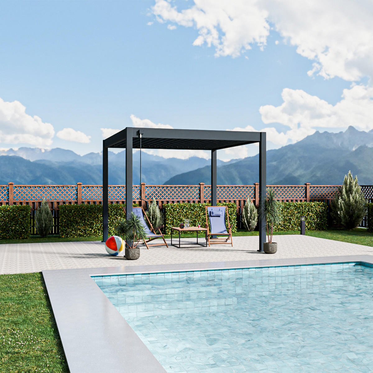 PERGOLA Terrassenüberdachung Trumpf | Alu-Stahl | Lamellendach | 3 x 3 M | anthrazit | freistehend - Anthrazit, Metall (300/255/300cm) - PergoLine