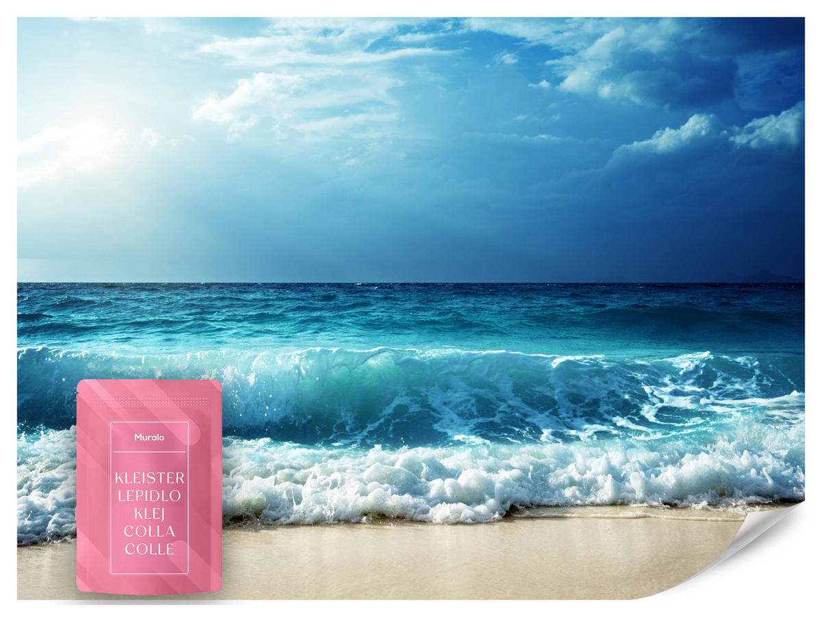 FOTOTAPETE Meer Wellen Strand Landschaft 3D 500x350 - Blau/Beige, Papier (500/350cm) - Muralo