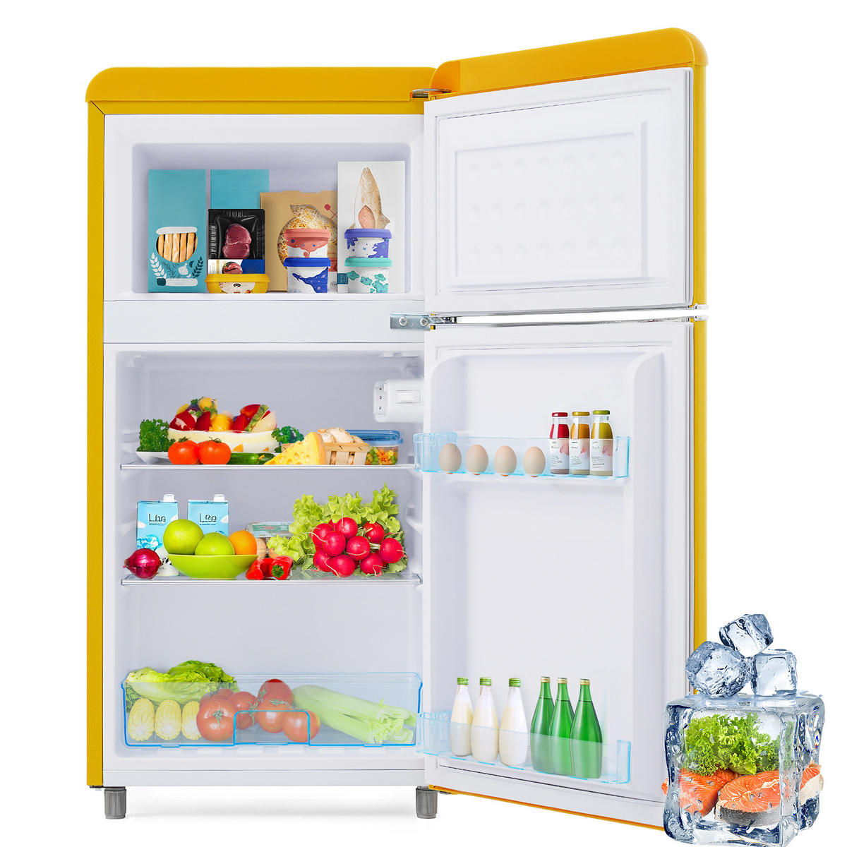 KÜHL-GEFRIER-KOMBINATION 72 l, 21 l Gefriervolumen, Energieeffizienzklasse E, Gelb - Gelb, Metall (45/73/46cm) - FOHERE