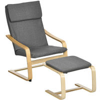 RELAXSESSELSET mit Hocker 66,5/80/99 cm in Grau mit Leinenoptik und Holzgestell - Grau, Textil (80/99/66.5cm) - Flora Grace