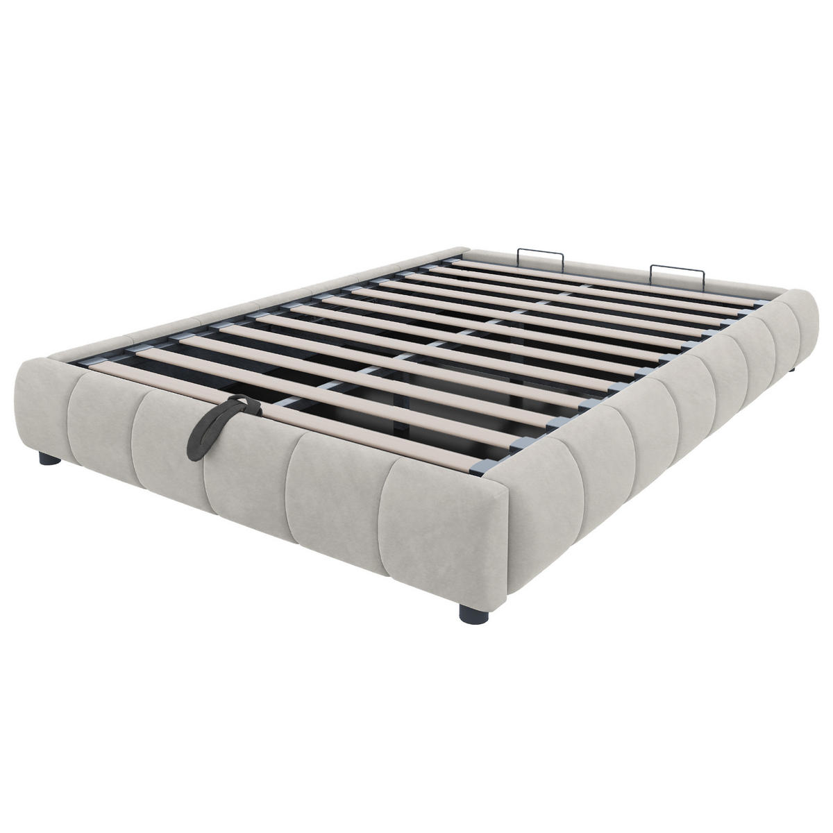 POLSTERBETT 140/200 cm Beige ohne Kopfteil mit LED-Lichtleiste und hydraulischem Stauraum - Beige, Textil (140/200cm) - OKWISH