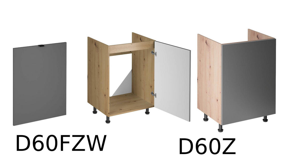 KÜCHENZEILE 340 - Langen KL1-M340 in Grau/Matt - Schwarz/Grau, Holz (340/212/58cm)