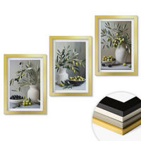 WANDBILDER 3er Set - 20x30 cm Goldrahmen - Oliven in grauen Vasen - Goldfarben, Kunststoff (20/30cm) - ArtPrintCave