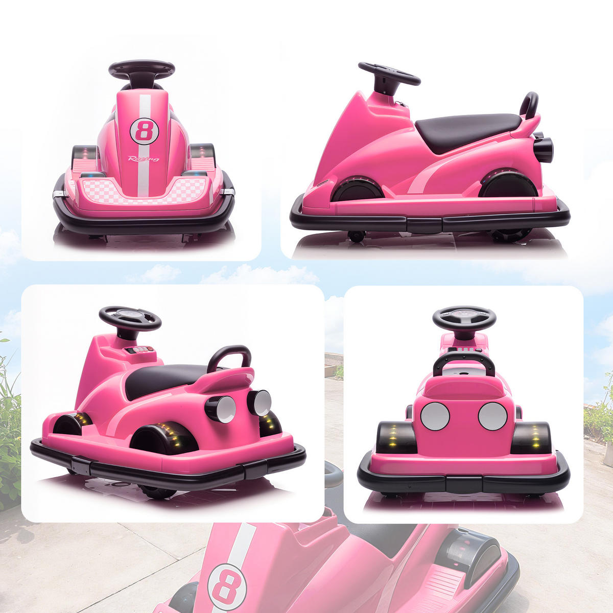 AUTOSCOOTER DE-06270 360° drehbar mit Lenkrad und LED-Lichtern Rosa - Pink, Kunststoff/Metall (74/53/48cm) - ComfortXL